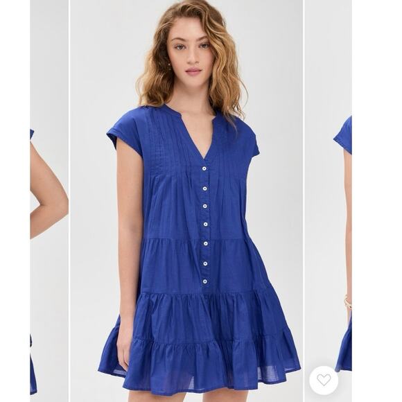 Marea Mackenzie Ultramarine Blue Tiered Button Dress Natural 100% Cotton EUC M - Picture 1 of 12